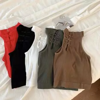 ITOOLIN Элегантные женские китайские топы на пуговицах с бюстгальтером и круглым вырезом без рукавов One Size белый