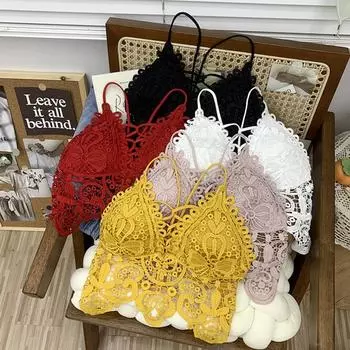 ITOOLIN кружевной топ без рукавов, нерегулярный бюстгальтер, женский однотонный укороченный топ для девочек, женское нижнее белье на бретелях, женские укороченные топы One Size чёрный