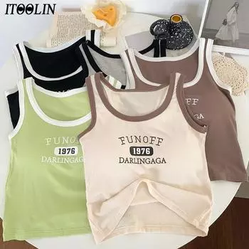 ITOOLIN модные женские майки с принтом и эластичными вязаными топами для бюстгальтеров для женщин