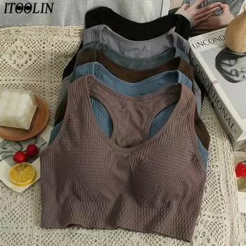 ITOOLIN Motion топы на бретелях с подкладкой для бюстгальтера женские милые укороченные топы с перекрестной лямкой на шее и открытой спиной повседневные топы на бретелях для женщин