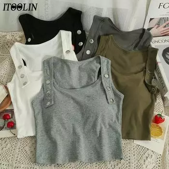 ITOOLIN повседневные топы на бретелях с подкладкой для бюстгальтера женские весенние вязаные топы на бретелях с квадратным вырезом и открытой спиной укороченные топы для женщин