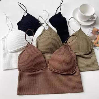 ITOOLIN с бюстгальтером, базовое нижнее белье, бюстгальтер с мягкой подкладкой, топы, женские топы, сексуальный однотонный укороченный топ, женские топы на бретелях, тонкие майки без рукавов One Size чёрный