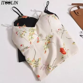 ITOOLIN укороченные топы, женские майки с принтом и подушечками для бюстгальтера, повседневные топы на бретелях, летние женские сексуальные топы с открытой спиной Fit For 40-60kg чёрный