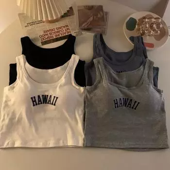 ITOOLIN вязаные тонкие короткие топы на бретелях с подкладкой для бюстгальтера женский жилет без рукавов с вышивкой буквами женский короткий базовый топ на бретелях One Size чёрный