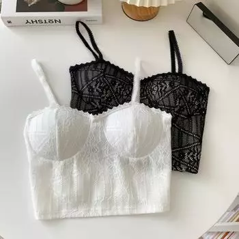 ITOOLIN женские хлопковые майки на шнуровке, нижнее белье с мягкой подкладкой, плиссированные эластичные открытые топы, женские укороченные топы, летние