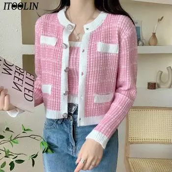 ITOOLIN женские кардиганы, свитера, майки, комплект из двух предметов, повседневный вязаный кардиган, свитера, пальто, женские свитера, пальто, топы, осень