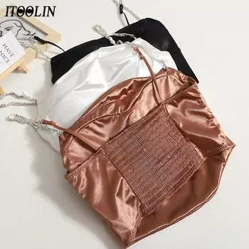 ITOOLIN женские майки с подкладкой для бюстгальтера трикотажные укороченные топы Y2K с открытой спиной для женщин нерегулярный подол с цепочкой на бретельках бретелька