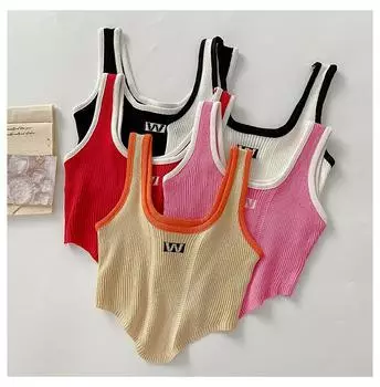 ITOOLIN женские нерегулярные майки Y2K укороченные топы вязаные сексуальные топы без рукавов милые майки Fit For 40-60kg абрикосовый