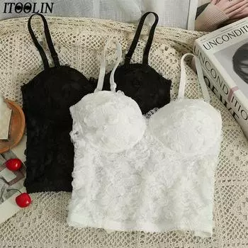 ITOOLIN женские сексуальные кружевные майки с бюстгальтером спагетти Y2K укороченные топы трикотажные топы без рукавов для женщин