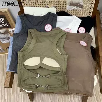 ITOOLIN женские топы на бретелях с подкладкой для бюстгальтера сексуальные вязаные топы с открытой спиной для женщин топы для бега One Size кофейный