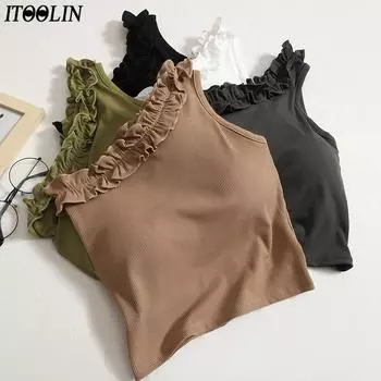 ITOOLIN женские топы на бретелях с рюшами и подушечками для бюстгальтера Y2K, укороченные топы, вязаные сексуальные топы на бретелях для женщин