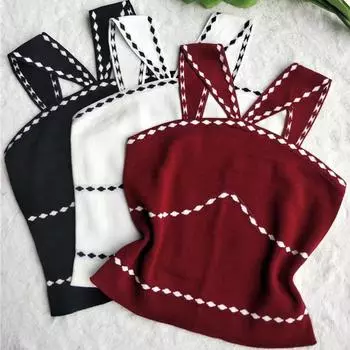 ITOOLIN женские топы с лямкой на шее, женские трикотажные топы без бретелей, однотонные сексуальные топы, женские топы на бретелях