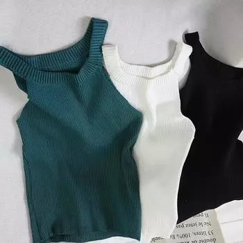 ITOOLIN Женские укороченные топы Черные вязаные майки с открытыми плечами One Size белый