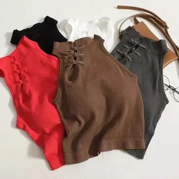 ITOOLIN женские винтажные китайские топы на пуговицах с бюстгальтером, топы с лямкой на шее, элегантные укороченные топы с открытыми плечами для женщин One Size белый