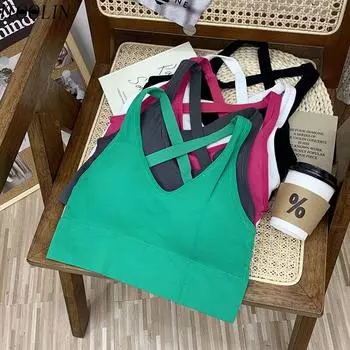 ITOOLIN женский бюстгальтер с перекрестной спинкой, бюстгальтер, нижнее белье, топ на бретелях, сексуальные вязаные укороченные топы, топ на бретелях с голой мид...