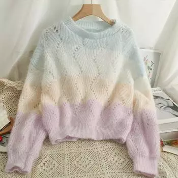 ITOOLIN женский милый свитер с круглым вырезом свободный вязаный пуловер с длинными рукавами офисные топы повседневные джемперы для женщин 2023 осень зима