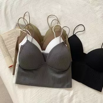 ITOOLIN женское базовое нижнее белье мягкий бюстгальтер-спагетти однотонный укороченный топ майка с бюстгальтером женские топы на бретелях One Size чёрный