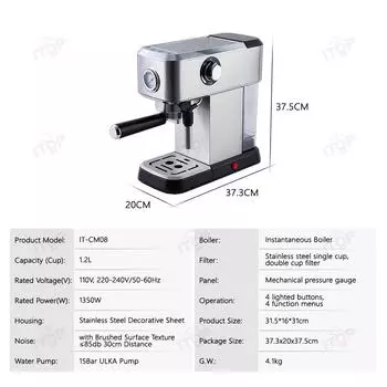 ITOP CM08 полуавтоматическая кофемашина 15Bar ULKA Pump Espresso Coffee Machine с термостатической системой для домашнего использования 220 В 110 В us