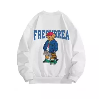 Ittle Bear Cowboy Модный принтованный топ, повседневная спортивная одежда на осень и зиму, хлопковая толстовка M белый