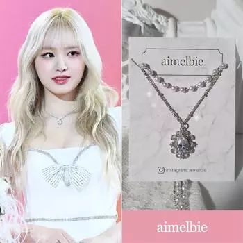 [IVE Liz Ожерелье] Многослойное кружевное колье в форме капли воды Free серебряный