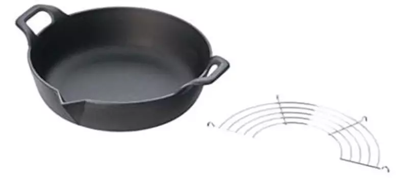 Iwachu 25102 Tempura Pot, Black, Inner Diameter: 10.4 inches (26.5 cm), Nambu Ironware Tempura Pot, Flat Bottom 27