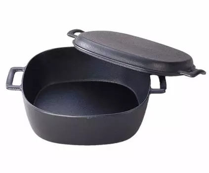 Iwachu Black Внутренние размеры 22 x IH Nanbu Ironware 21080 Двуручная универсальная кастрюля, для выпечки, 22 см, совместимая, чёрный