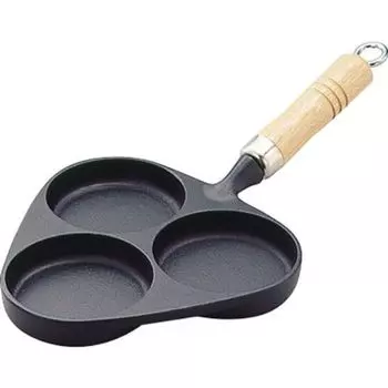 Iwachu Iwachu 3 Fried Eggs Wooden Black Baked Hole Diameter IH Compatible Nambu Ironware 24018 Black (with Handle) 9.5cm