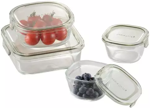 iwaki Glass Storage Container Olive Green Square 4 Piece Set Pack Microwave Heat-resistant & PC-PRN4G41