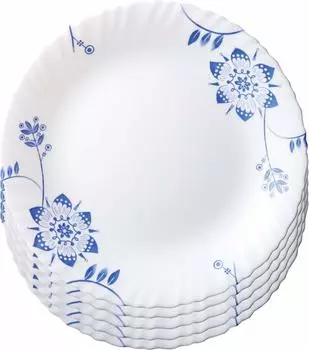 iwaki Glass Закаленное стекло Grand Fleur Large 25 см x Безопасная для микроволновой печи термостойкая посуда, Термостойкое блюдо, Столовая посуда, Узор, Тарелка, 5 предметов