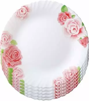 iwaki Glass Закаленное стекло Rose Large 25 см x 5 шт. Безопасная для микроволновой печи термостойкая посуда, термостойкое блюдо, столовые приборы, узор, тарелка, набор,