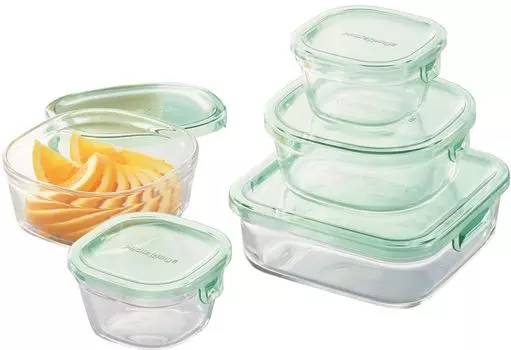 iwaki Heat Resistant Glass Storage Container Green Set of 5 Pack Microwave & PSC-PRN-5G