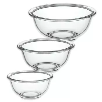 iwaki Iwaki Heat Resistant Glass Basic Bowl Set of 3 Medium and Small 500ml Set of 3 Large, 1500ml, 900ml, KSKC-BO-3