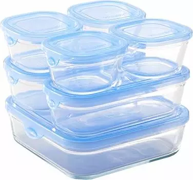 iwaki PSC-NPR-B7 Heat Resistant Glass Storage Containers, Blue, Set of 7, Pack & Range
