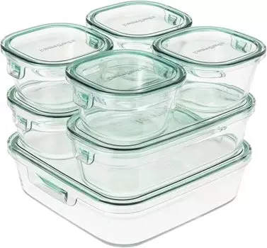 iwaki PSC-PRN-G7 Термостойкий стеклянный контейнер для хранения, зеленый, набор из 7 предметов, упаковка и ассортимент