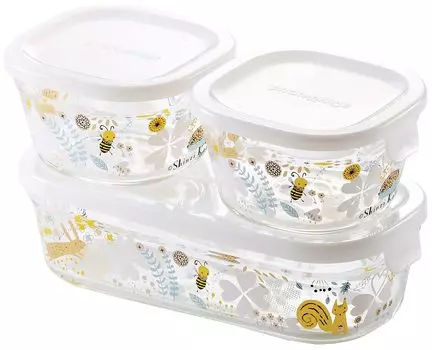 Иваки Термостойкий Стеклянный Герметичный Контейнер Shinji Kato Nordic Garden Square Набор из 3 предметов Ассортимент & PS-PRNSNF3