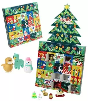 Iwako Eraser Christmas Advent Calendar 2024 iwako Xmas Children Girls Boys Gift Christmas Tree Funny Eraser Countdown Calendar Box Stylish Funny Santa