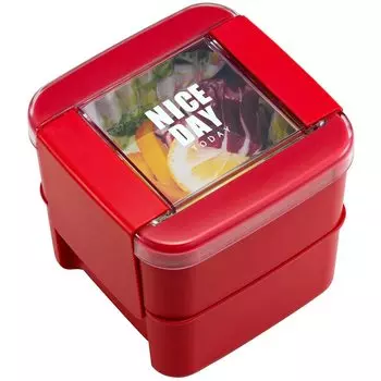 Iwasaki Kogyo Bento Box Lunch Box Square 2 Tiers 680ml Red Easy Care