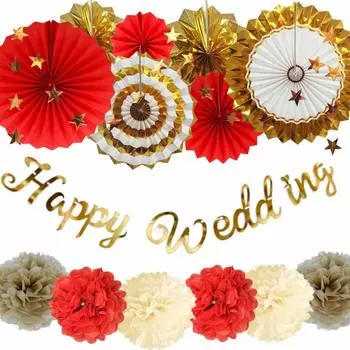 iwlorys новое свадебное украшение красное украшение свадебное украшение счастливая свадьба гирлянда бумажный веер золотой бумажный цветок предмет украшение для приема красный