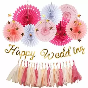 iwlorys Свадебный декор Набор свадебных украшений Свадебные украшения Украшения на День святого Валентина Годовщина Бумажный веер Гирлянда с кисточками Украшение для приема гостей