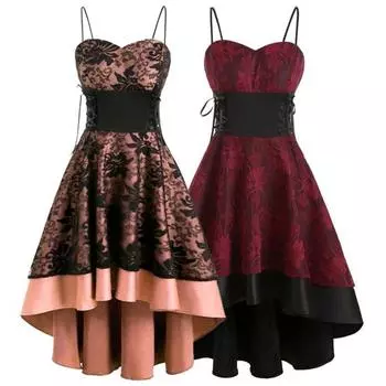 IWmanhood Винтажное платье Средневековое кружевное вечернее платье с высокой талией и вырезом для выпускного вечера L красный