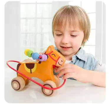 iwood деревянная головоломка пони стойка для бусинок/деревянная мультяшная игрушечная машинка с животными подарок на день рождения для детей коричневый