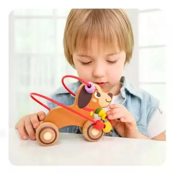 iwood деревянная головоломка щенок стойка для бусинок/деревянная мультяшная игрушка-машинка с животными подарок на день рождения для детей дубильная кора