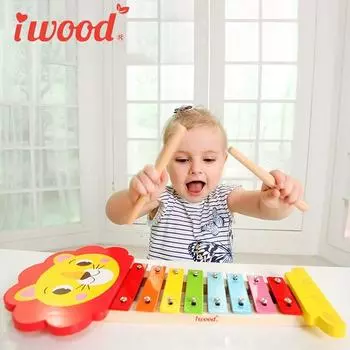 Iwood Детское обучающее деревянное ручное музыкальное пианино для мальчиков и девочек в возрасте от 1 до 3 лет, подарок на день рождения, игрушки красный