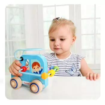 Iwood Infant Puppy and Pony Puzzle Бусины Стойка/Деревянная мультяшная игрушечная машинка с животными Подарок на день рождения детей синий