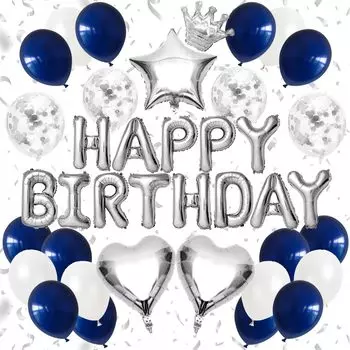Iysoll Украшение на день рождения Воздушный шар С днем рождения Украшение на день рождения Воздушный шар в форме сердца Воздушный шар с конфетти Ночной синий