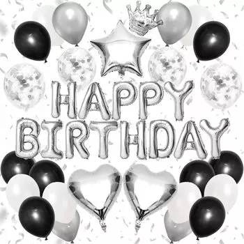 Iysoll Украшение на день рождения Воздушный шар С Днем Рождения Украшение на день рождения Серебряный С Днем Рождения Воздушный шар в форме сердца Воздушный шар с конфетти Сюрприз на день рождения