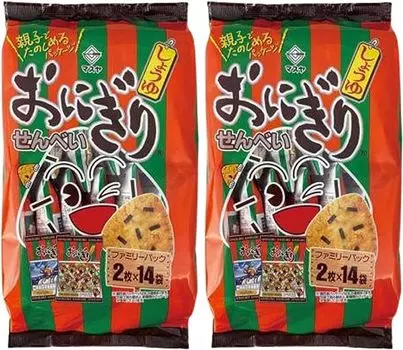 из 2 Masuya Onigiri Senbei Family Pack 2 шт. x 14 пакетов x 2 набора Крекеры с соевым соусом и оригинальной наклейкой с сообщением [Набор пакетов]