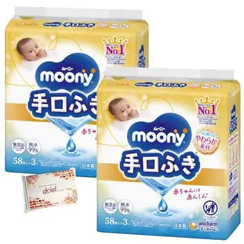 из 2 запасных салфеток Moony для рук 58 листов x 3 шт. 348 чистых карманных салфеток Dciel включены [набор пакетов] (всего листов) 99% без добавок