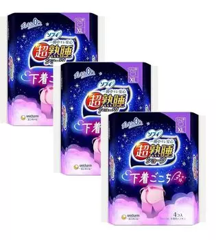 из 3 Sophie Super Deep Sleep специально для тяжелых XL 12 штук штук x 3 Гигиенические прокладки [Набор сумок] Шорты, ночные, (4 сумки),