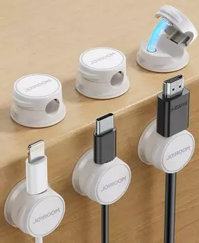 из 6 держателей кабеля Joyroom Cable Wire Wire Cable Smooth Desk Area Cord Cord Strong USB Wire Compatible with Cable Fixing Mouse Keyboard Power Heads белый